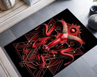 Devil Goat Rug, Red Baphomet Rug, Satan Rug,3D Look Devil Rug, Religion Rug, Pagan Rug, Gothic Rug, Gift For Him Her, Goth Rug