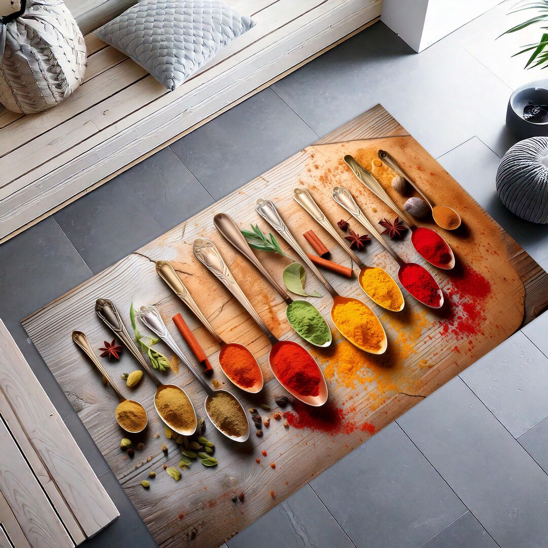 Spice Rug Kitchen Spices Rug, Cooking Theme Floor Mat, Culinary Herbs Kitchen ...