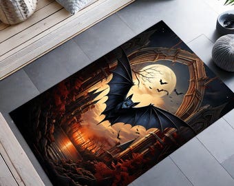 Gothic Rug For Goth Room Decor, Bat Rug For Witchy Room Decor, Dark Academia Rug For Dark Cottagecore Decor, Black Rug, Victorian Goth Decor