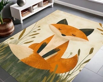Teppich mit Fuchsmotiv, Teppich, Moderner Teppich, Coole Dekoration, Geschenk für neues Zuhause, Tierteppich,
