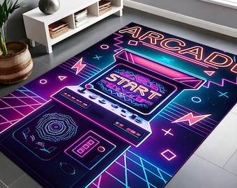 Neon Arcade Game Room Rug: Colorful Patterned Carpet - Etsy