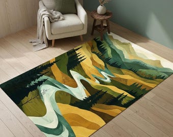 Landscape Print Rug, Modern Nature Home Decor