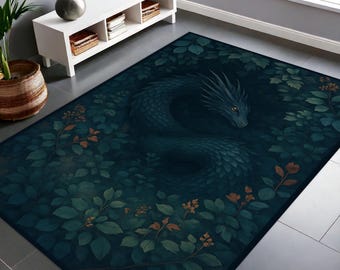 Dragon Rug - Mystical Fantasy Area Rug, Gothic Decor, Dark Academia Carpet, Maximalist Rug, Unique Gift Idea, Medieval Rug