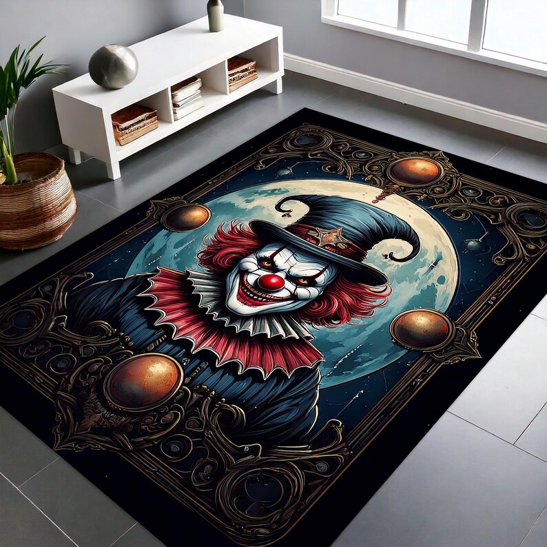 Gothic Clown Rug, Horror Clowncore Carpet, Spooky Halloween Circus ...