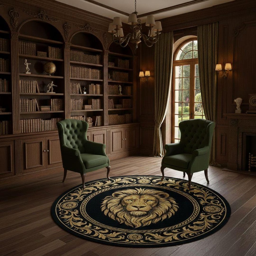 Rigal Rugs Lion Round Rug – Regal King of Jungle Carpet – Bold Boho Animal Decor ...