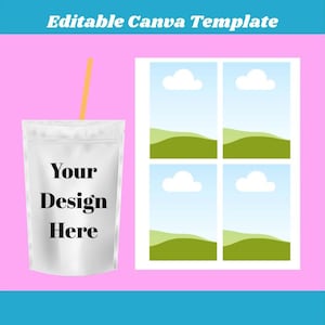 Juice Pouch Label Template | DIY Party Drink Pouch Wrapper | Canva Editable Digital File