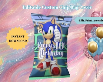 Sonic Party Chip Bag Covers | Custom Birthday Favors