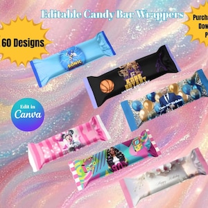 60 Editable Hershey Bar Wrapper Templates – Canva Party Favor Bundle | Fits 1.55 oz Bars