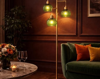 Modern Glass Floor Lamp, Dimmable 3-Light Standing Lamp with Green Shades - customizable light