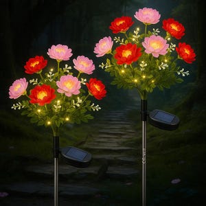 Solar Garden Lights Set of 2 - Waterproof Outdoor Flower Decor - Outdoor Garden Decor Lights - Solar Garden Lights with 7 Flower Design