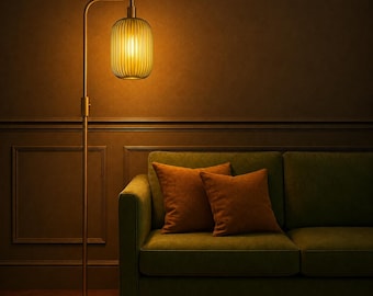 Mid Century Green Glass Floor Lamp | Modern Dimmable Standing Lamp - customizable light