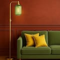 Modern Floor Lamp with Green Ribbed Glass Shade - Standing Lamp - Dimmable