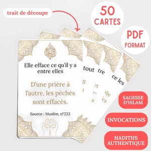 50 Cartes Rappel Islam Hadith Duas à Imprimer Arabe Français, 5 piliers de l'Islam, Éducation Musulmane, Invocation Coranique Sunnah PDF