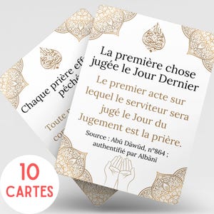 10 Hadiths Prophétique Mérite Prière Islam Cartes à Imprimer Arabe Français, 5 piliers de l'Islam, Éducation Musulmane Rappel islamique Duas