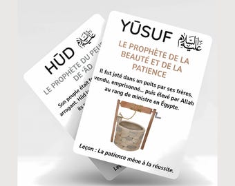 25 Prophets Islam, History of the Prophets, French PDF Format, Muslim Education Islamic Flashcards for Muslim 5 Pillars of Islam