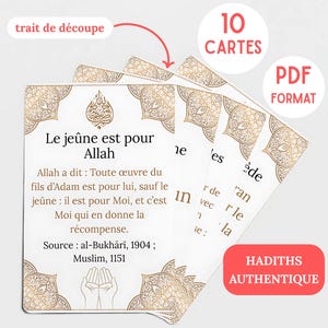 10 Hadith Authentique, Carte Jeûne Islam à Imprimer Arabe Français PDF, Pilier de l'Islam, Coran Éducation Musulmane Rappel islamique Duas