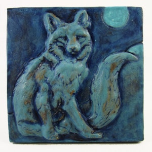 Wolf Ceramic Art Tile - Turquoise, Ceramic Wall Art, 4x4 Handmade Tile, This Tile Is Made To Order!