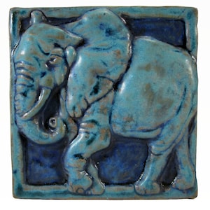 ELEPHANT Ceramic Art Tile, Antique Turquoise, 4x4 Handmade Ceramic Tile, This Tile Is Made To Order!