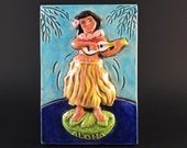 DASHBOARD HULA GIRL Ceramic Art Tile, 4 x 6 Wall Plaque, Americana Kitsch Decor, This Tile Is Made To Order