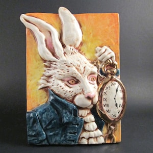 Ceramic Art Tile, ALICE In WONDERLAND White Rabbit, Handmade Wall Art Plaque, Lewis Carroll Children&#39;s Book, This Tile Is Made To Order!