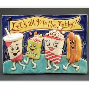 Retro Movie Theater Ceramic Art Tile: &quot;Let&#39;s All Go To The Lobby&quot; 4x6 Wall Decor
