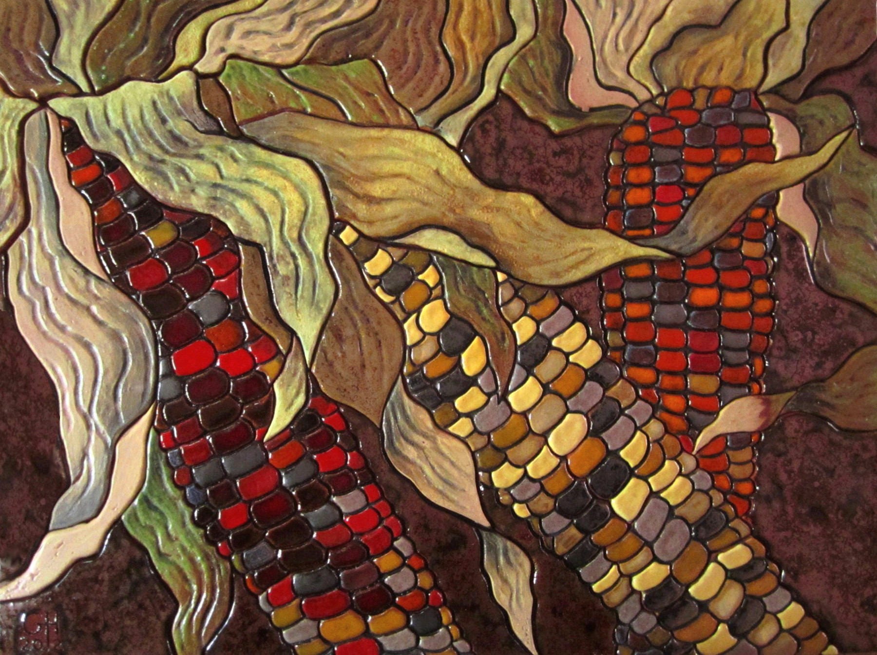 INDIAN CORN Ceramic Mosaic Art Tile Hand Made Ceramic Wall Etsy