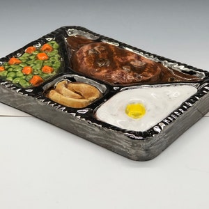 Retro TV Dinner Ceramic Art Tile, Salisbury Steak Handmade Tile, This Tile Is Made To Order image 5