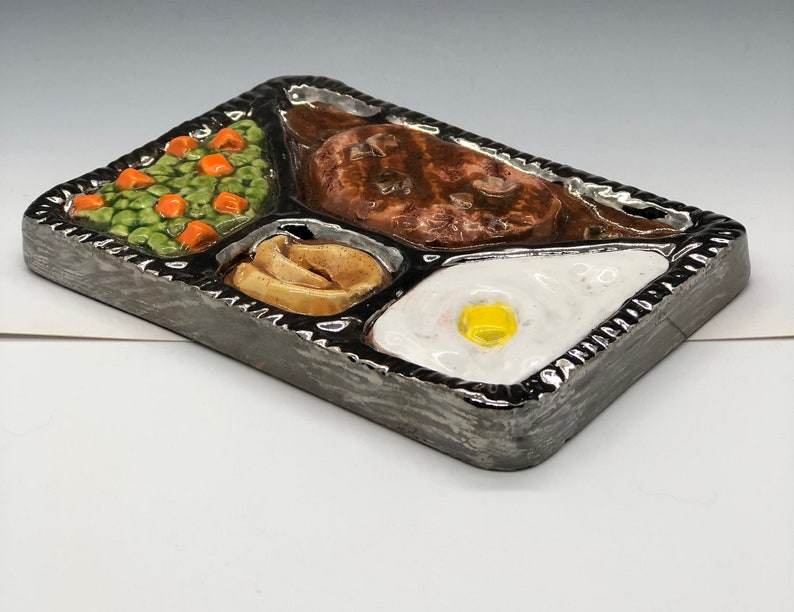 Retro TV Dinner Ceramic Art Tile, Salisbury Steak Handmade Tile, This Tile Is Made To Order image 5