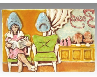 Handmade Retro Beauty Parlor Ceramic Tile: 4x6 Wall Art