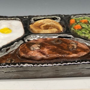 Retro TV Dinner Ceramic Art Tile, Salisbury Steak Handmade Tile, This Tile Is Made To Order image 4