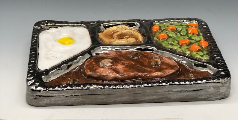 Retro TV Dinner Ceramic Art Tile, Salisbury Steak Handmade Tile, This Tile Is Made To Order image 4