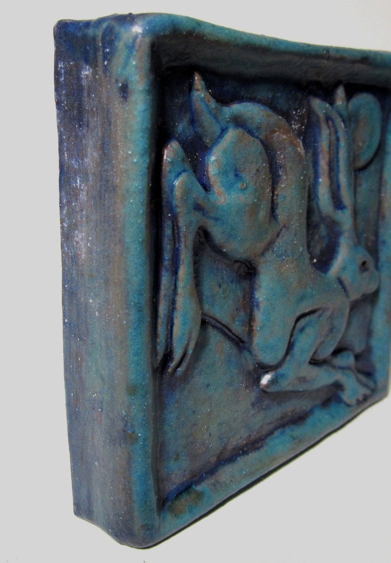 Leaping Hare Rabbit 4x4 Handmade Ceramic Art Tile, Antique Turquoise - Etsy
