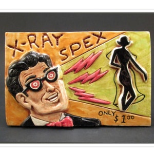 X-RAY SPEX Ceramic Art Tile, 4 x 6 Handmade Tile, Ceramic Wall Art, Vintage Comic Book Ads, This Tile Is Made To Order!