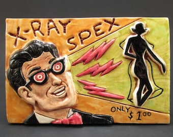 X-RAY SPEX Ceramic Art Tile, 4 x 6 Handmade Tile, Ceramic Wall Art, Vintage Comic Book Ads, This Tile Is Made To Order!