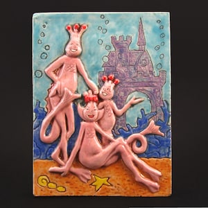 Carrelage artistique fait main en céramique SEA MONKEYS 4 x 6, multicolore