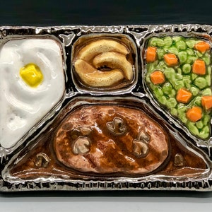 Retro TV Dinner Ceramic Art Tile, Salisbury Steak Handmade Tile, This Tile Is Made To Order image 2