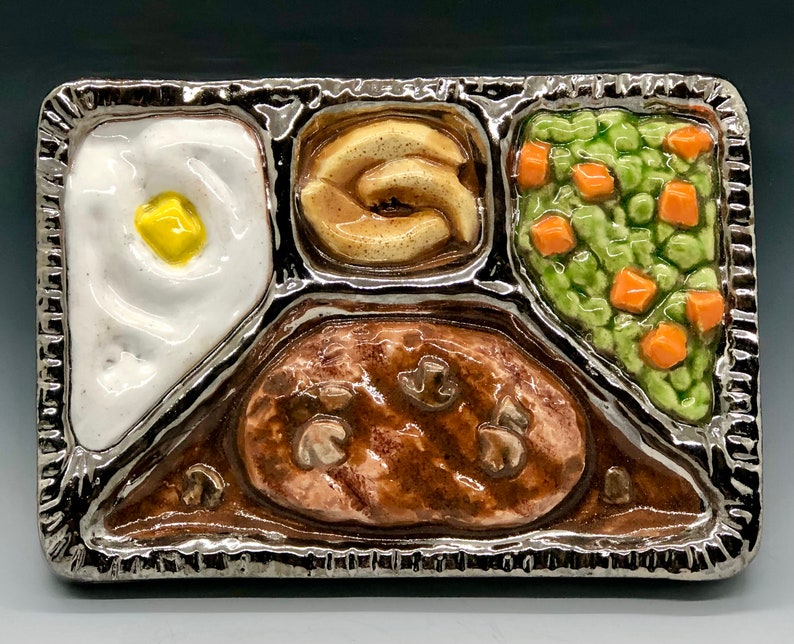 Retro TV Dinner Ceramic Art Tile, Salisbury Steak Handmade Tile, This Tile Is Made To Order image 2