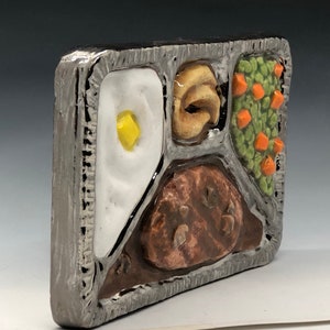 Retro TV Dinner Ceramic Art Tile, Salisbury Steak Handmade Tile, This Tile Is Made To Order image 3