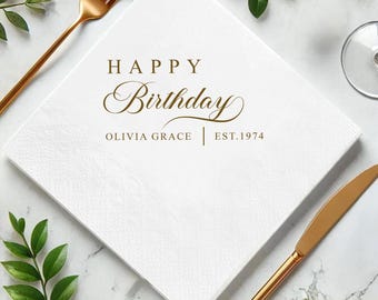 Verjaardagsservetten, servetten met goudfolie, cocktailservetten, gepersonaliseerde verjaardagsservetten, servetten voor een verjaardagsfeest, cocktailservetten voor een diner