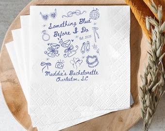 Something Blue Before I Do Party Napkins, Coquette Bachelorette Napkins, Custom Beach Bach Bridal Party Napkins, Custom Cocktail Napkins
