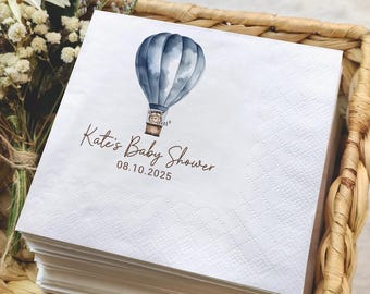 Personalized Baby Shower Napkins, Hot Air Balloon Baby Shower Theme Napkins, Party Birthday Napkins, Custom Monogram Cocktail Napkins