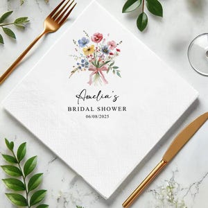 Personalized Bridal Shower Napkins, Custom Wedding Shower Napkins, Floral Guest Towels, Luncheon Cocktail Napkins, Custom Printed Napkins