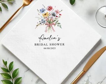 Personalized Bridal Shower Napkins, Custom Wedding Shower Napkins, Floral Guest Towels, Luncheon Cocktail Napkins, Custom Printed Napkins