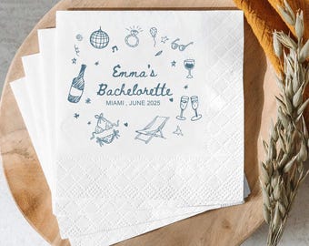 Custom Bachelorette Party Decor, Personalized Beach Party Napkins, Custom Bachelorette Coast Napkins, Personalized Location Party Napkins