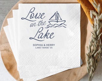 Custom Love on the Lake Napkins, Lake Bachelorette Party Decor, Custom Wedding Party Napkins, Custom Engagement Napkins, Napkins For Party