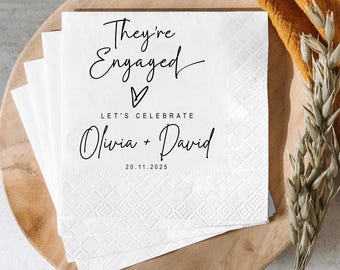 Custom They're Engaged Napkins, Engagement Party Napkins, Custom Wedding Party Napkins, Simple Wedding Napkins, Napkins for Party Decor