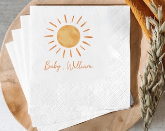 Boho Sun Paper Napkins, First Trip Around The Sun Napkins, Boho Hippie Sunshine Luncheon Napkins for Baby Shower, Birthday Party