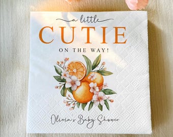 Custom Little Cutie Baby Shower Decor, Orange Themed Baby Shower Napkins, A Little Cutie Is On The Way Napkins, Napkins For Party Decor