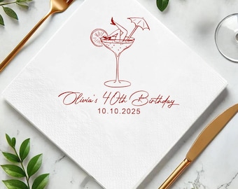 Tovaglioli da cocktail personalizzati per compleanno, tovaglioli personalizzati per il 40° compleanno, tovaglioli decorativi per festa a tema Martini, tovaglioli per festeggiare un compleanno importante