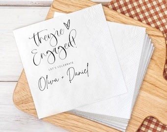 Custom Engagement Party Napkins, They're Engaged Napkins, Simple Wedding Napkins, Custom Wedding Party Napkins, Napkins for Party Decor